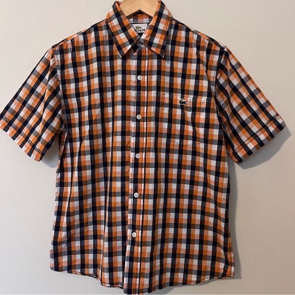 Lacoste Boys Youth XL Plaid Check Preppy Button Up Collared Dress Shirt Size 3 - Picture 1 of 6